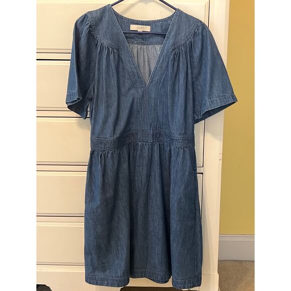 LOFT Denim Short Sleeve Dress Size 10T EUC Indie Boho Western Cottage - Picture 2 of 7